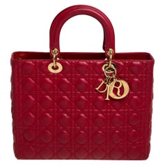 Dior Red Cannage Leather Large Lady Dior Tote