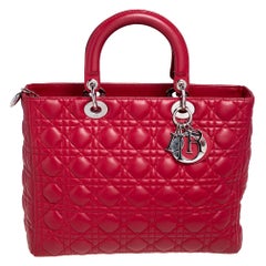 Dior Red Cannage Leather Large Lady Dior Tote