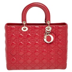 Dior Red Cannage Leather Large Lady Dior Tote