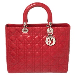 Dior Red Cannage Leather Large Lady Dior Tote
