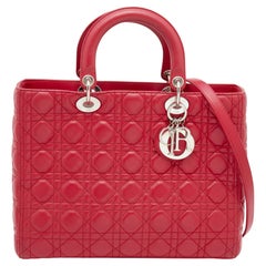 Dior Red Cannage Leather Large Lady Dior Tote