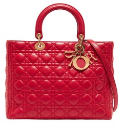 Grand sac cabas Lady Dior en cuir cannage rouge Dior