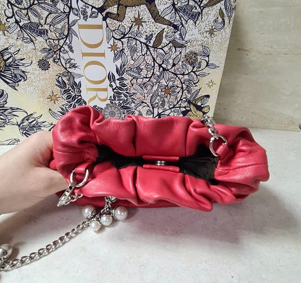 Dior Red Cannage Leather Limited Edition Faux Pearl Chain Bag 3