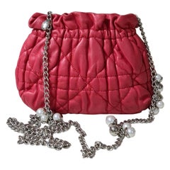 Dior Red Cannage Leather Limited Edition Faux Pearl Chain Bag