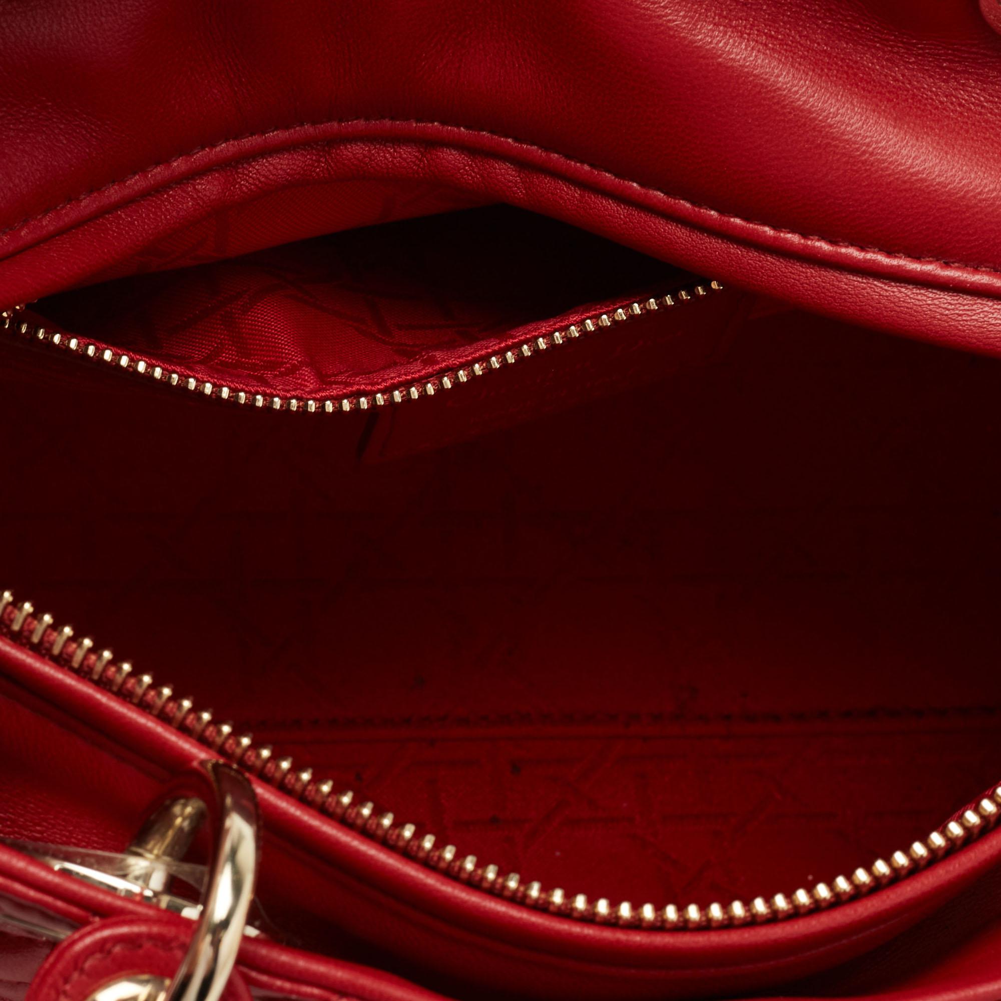 Dior Red Cannage Leather Medium Lady Dior Tote 4
