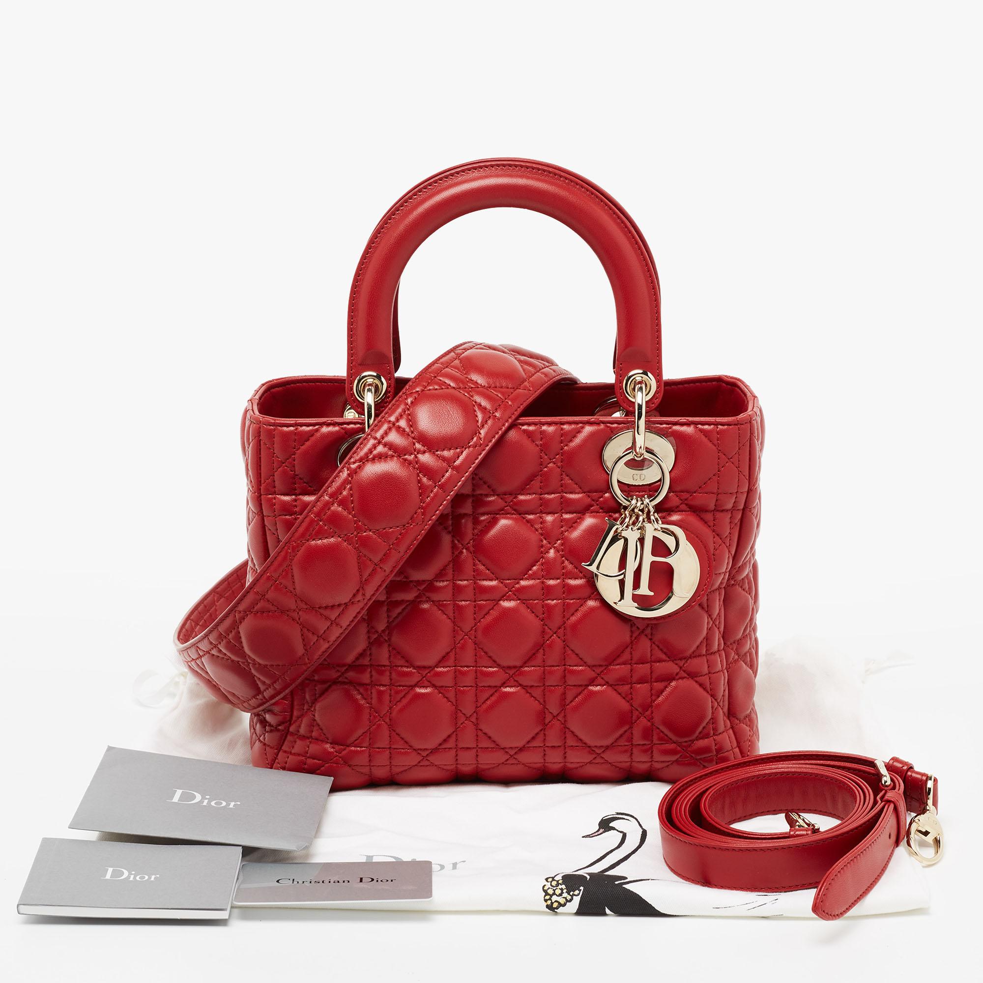 Dior Red Cannage Leather Medium Lady Dior Tote 5