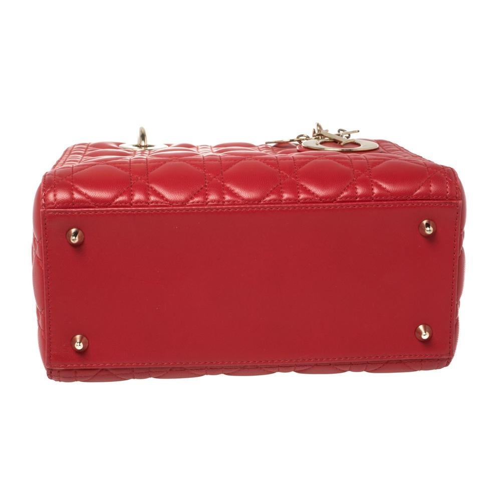 Dior Red Cannage Leather Medium Lady Dior Tote In Good Condition In Dubai, Al Qouz 2