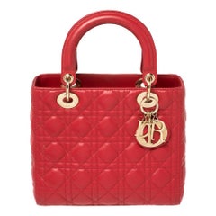 Dior Red Cannage Leather Medium Lady Dior Tote