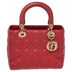 Dior Red Cannage Leather Medium Lady Dior Tote