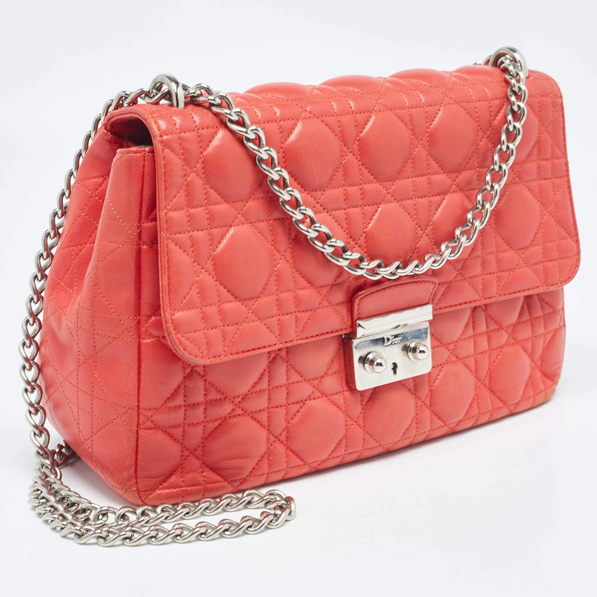 Orange Dior Red Cannage Leather Medium Miss Dior Flap Bag
