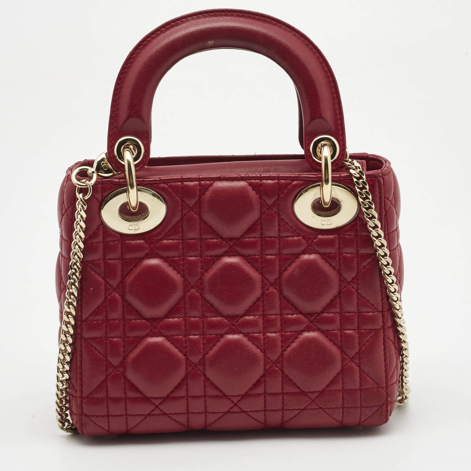 Dior Red Cannage Leather Mini Lady Dior Tote 1