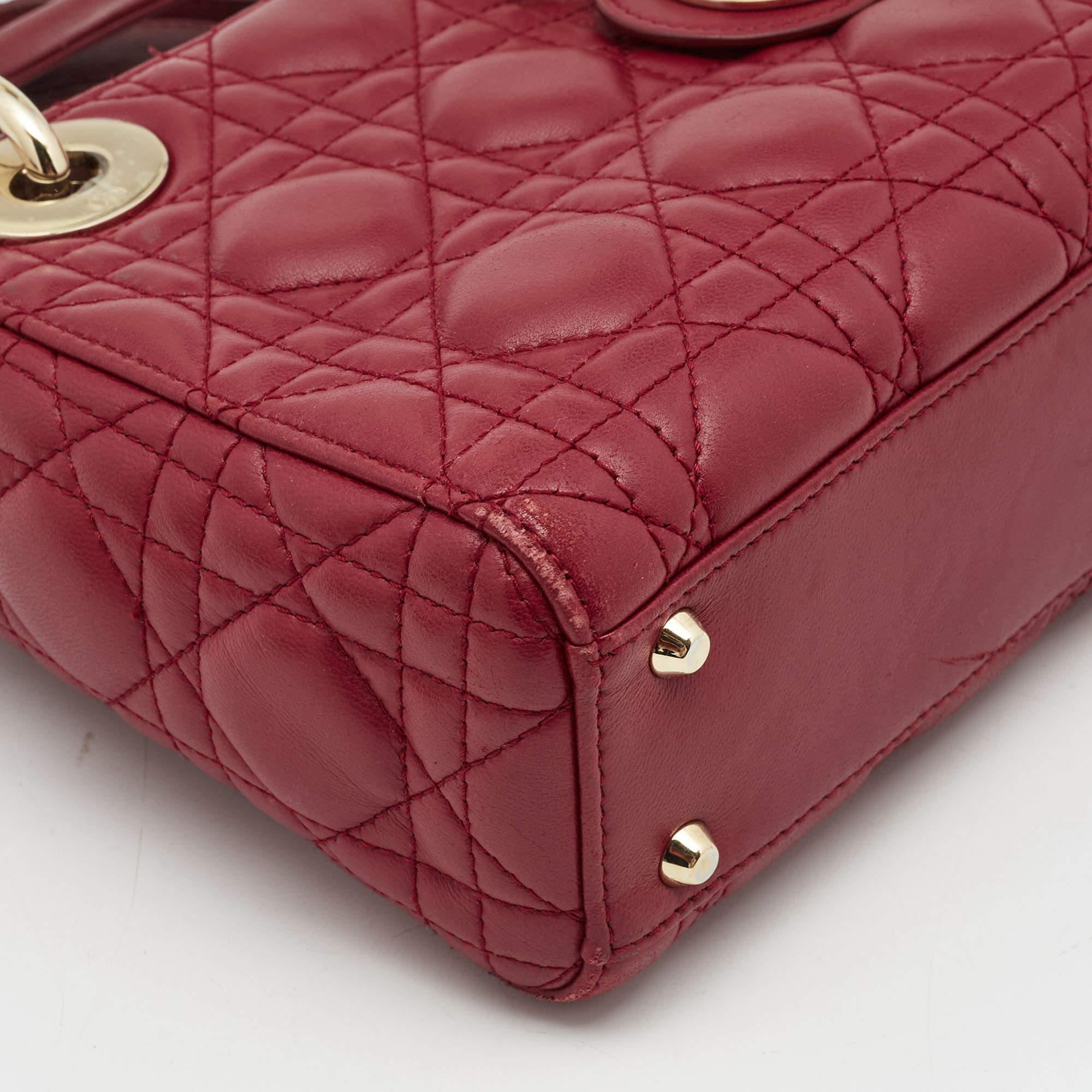 Dior Red Cannage Leather Mini Lady Dior Tote 3