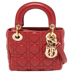 Dior Red Cannage Leather Mini Lady Dior Tote