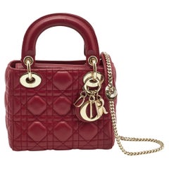 Dior Red Cannage Leather Mini Lady Dior Tote