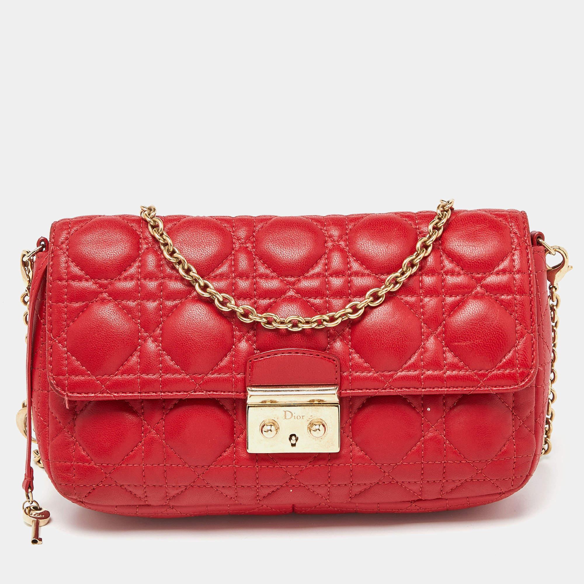 Dior Red Cannage Leather Miss Dior Promenade Chain Clutch 9