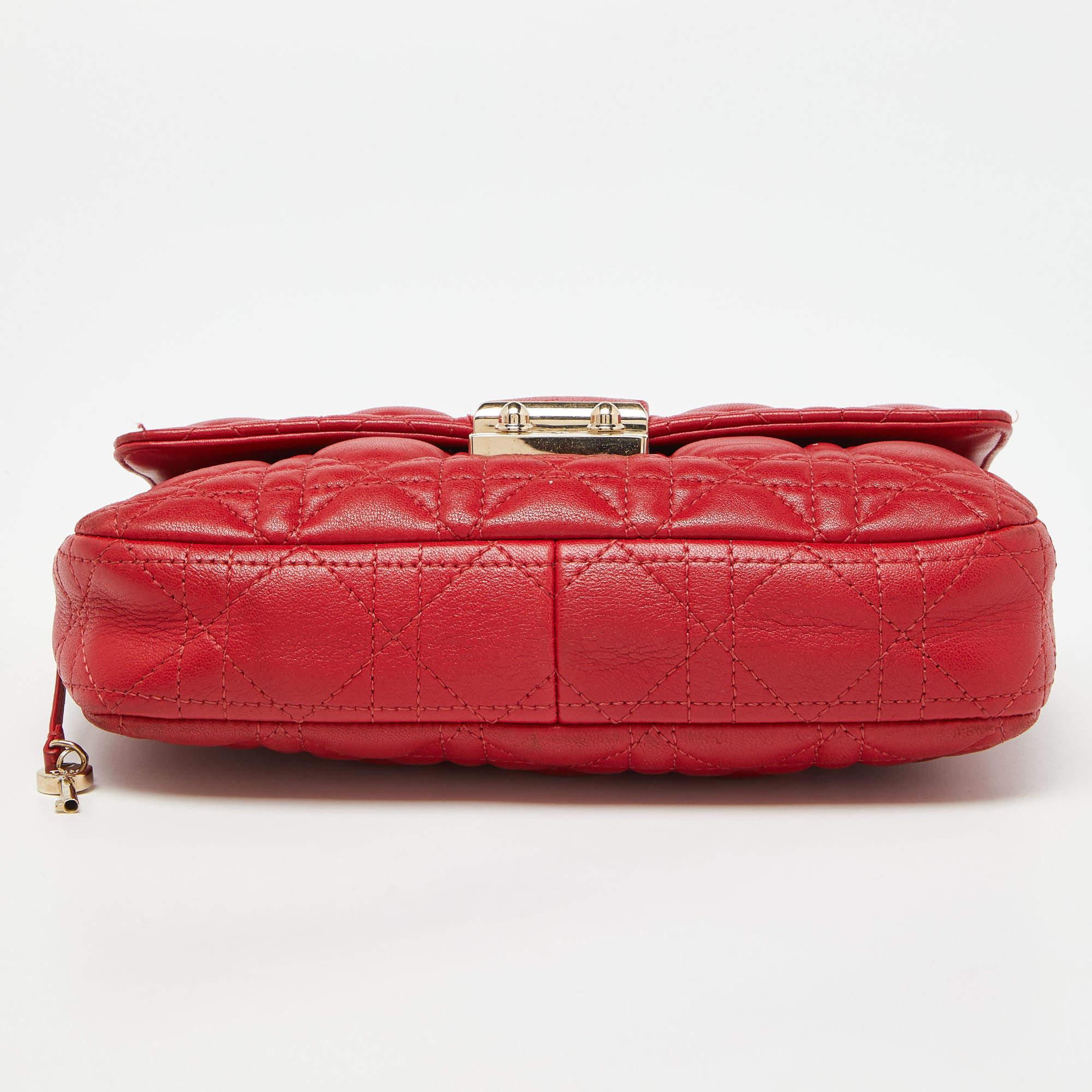 Dior Red Cannage Leather Miss Dior Promenade Chain Clutch 3