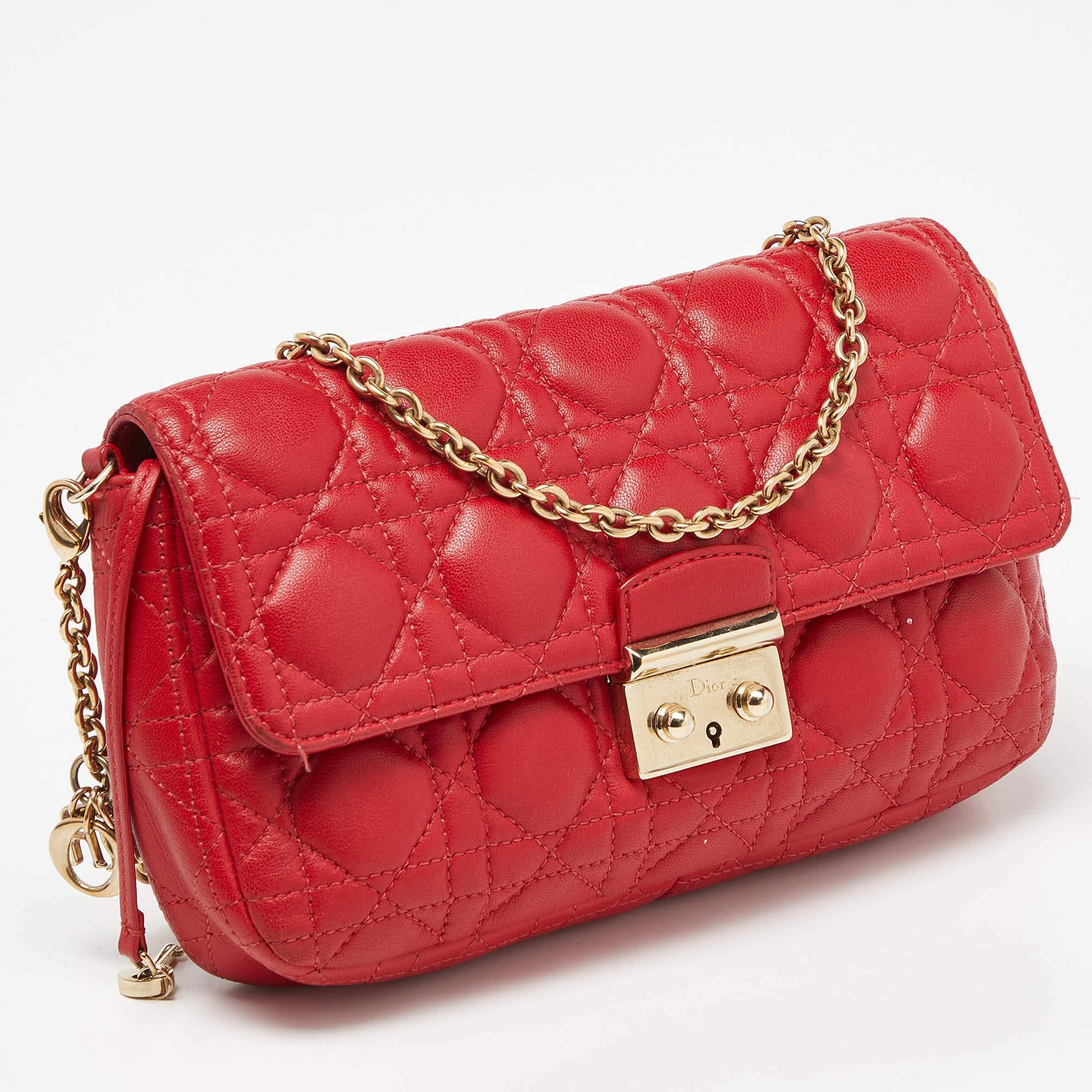 Dior Red Cannage Leather Miss Dior Promenade Chain Clutch For Sale 5