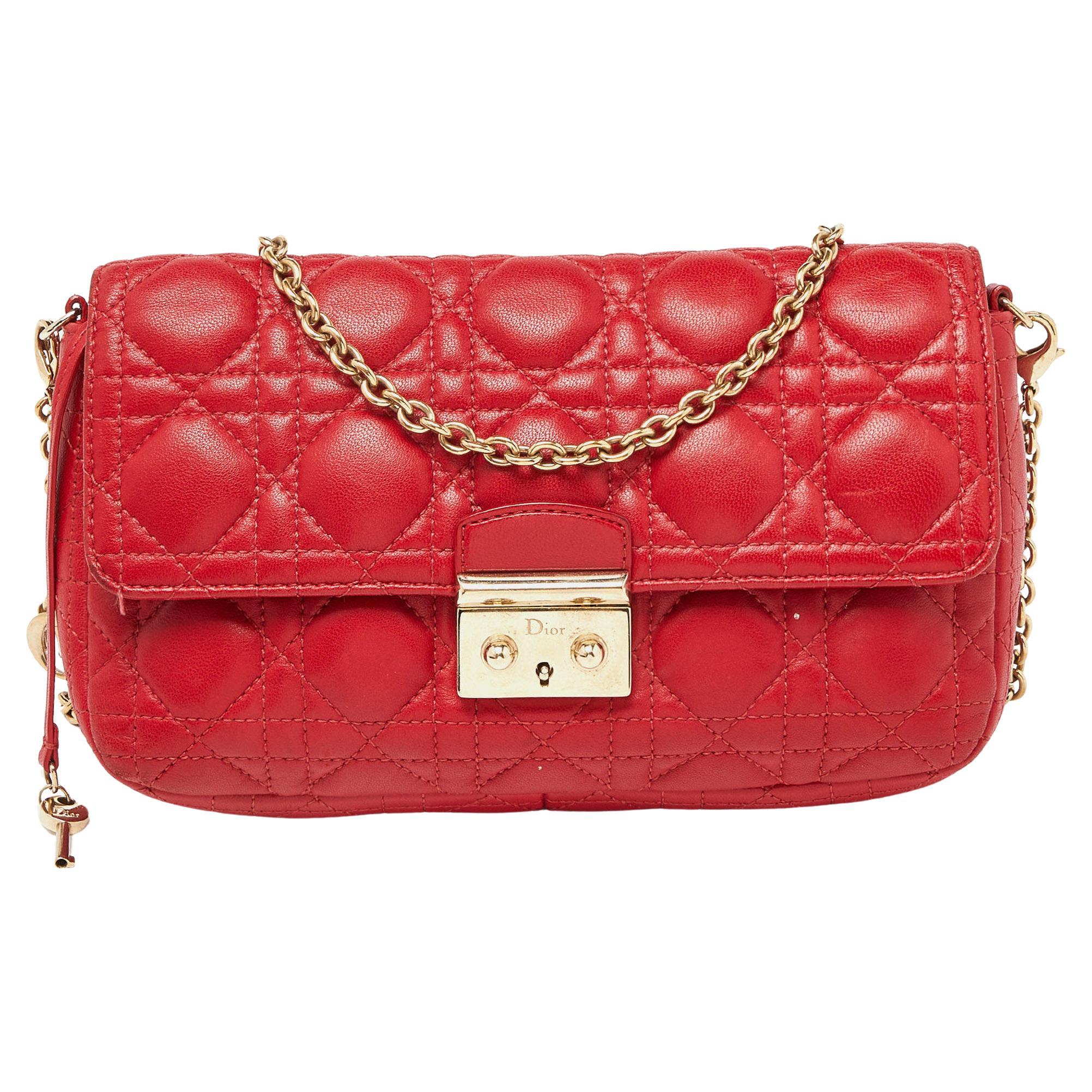 Dior Red Cannage Leather Miss Dior Promenade Chain Clutch