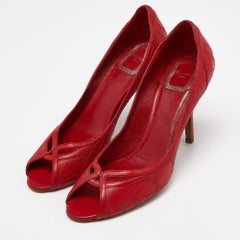 Dior Red Cannage Pelle Peep Toe Pumps Taglia 38.5