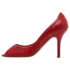 Dior Red Cannage Leather Peep Toe Pumps Size 38.5