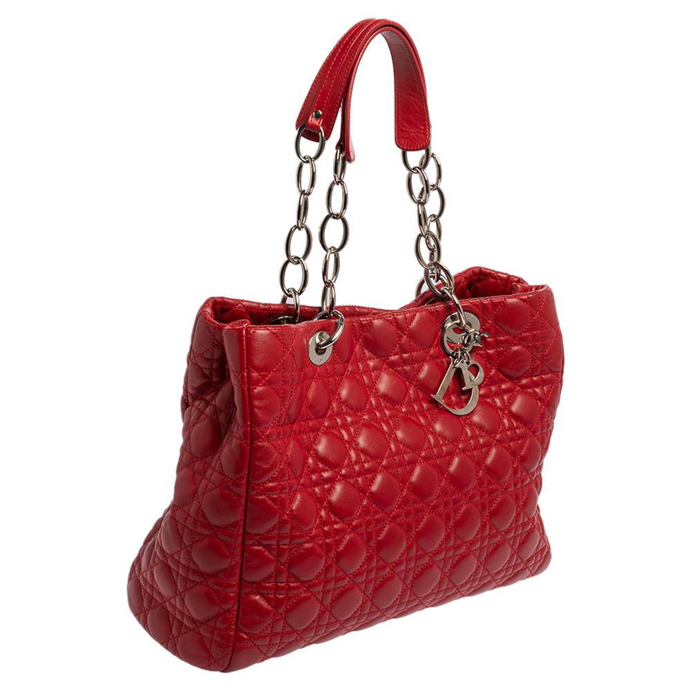 Women's Dior Red Cannage Leather Soft Lady Dior Shopper Tote