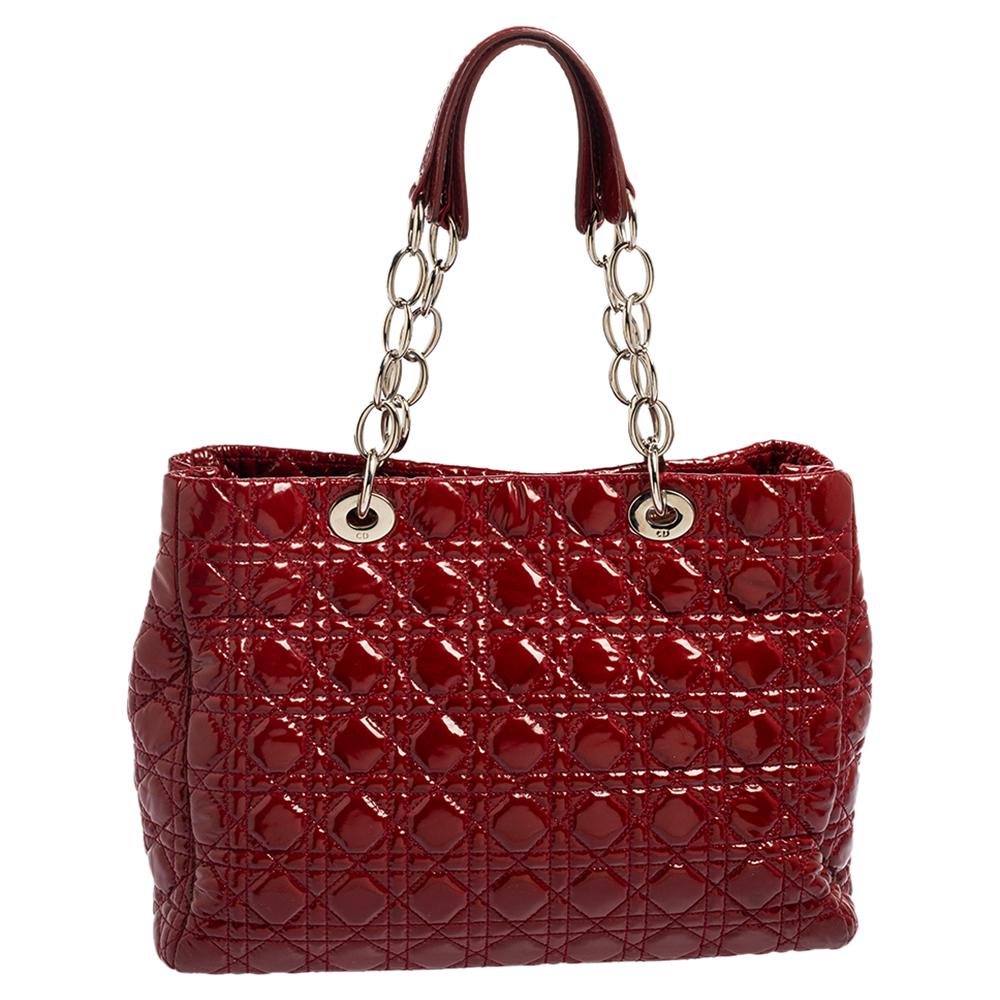 Dior Red Cannage Leather Soft Lady Dior Shopper Tote In Good Condition In Dubai, Al Qouz 2