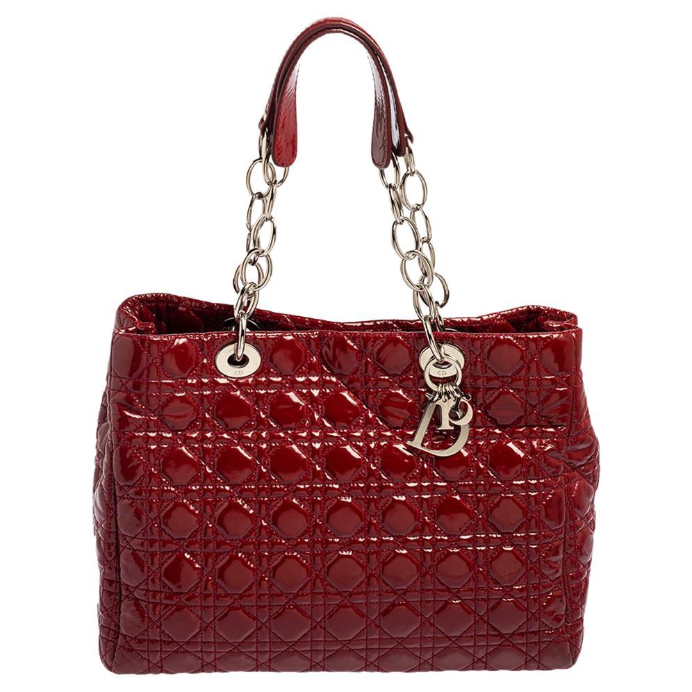 Dior Red Cannage Leather Soft Lady Dior Shopper Tote