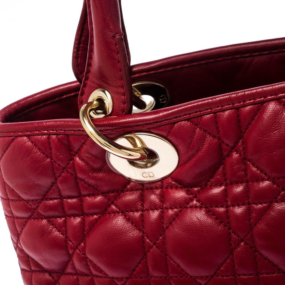 Dior Red Cannage Leather Soft Lady Dior Tote 7