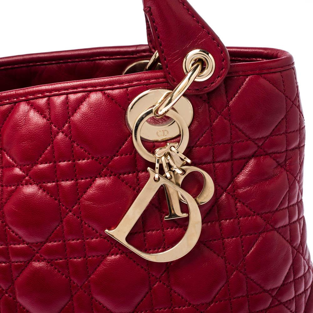 Dior Red Cannage Leather Soft Lady Dior Tote 8