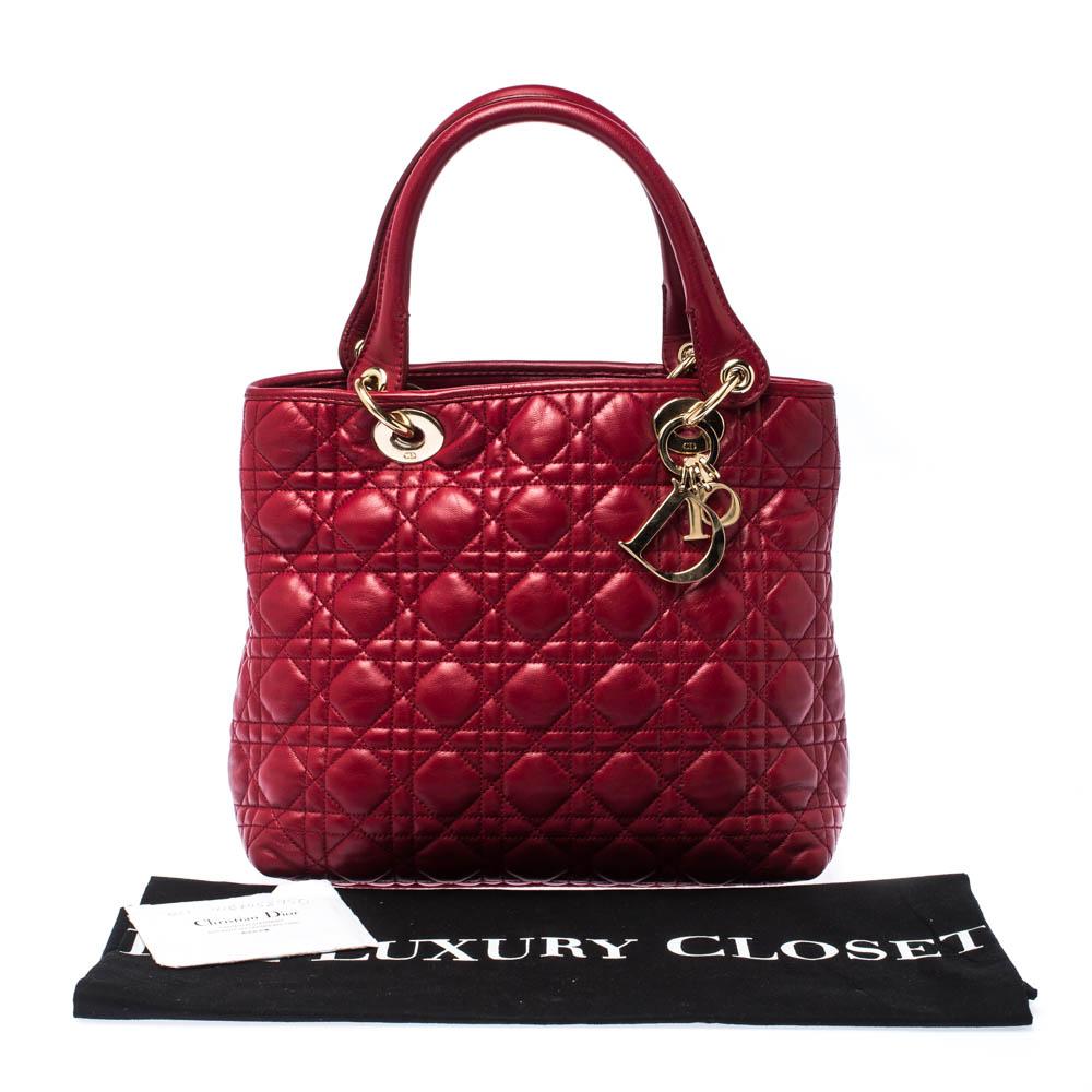 Dior Red Cannage Leather Soft Lady Dior Tote 9