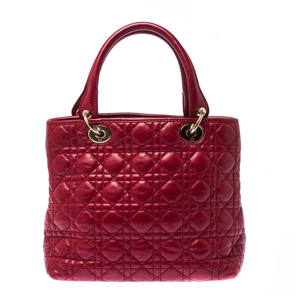 Dior Red Cannage Leather Soft Lady Dior Tote In Good Condition In Dubai, Al Qouz 2
