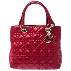 Dior Red Cannage Leather Soft Lady Dior Tote