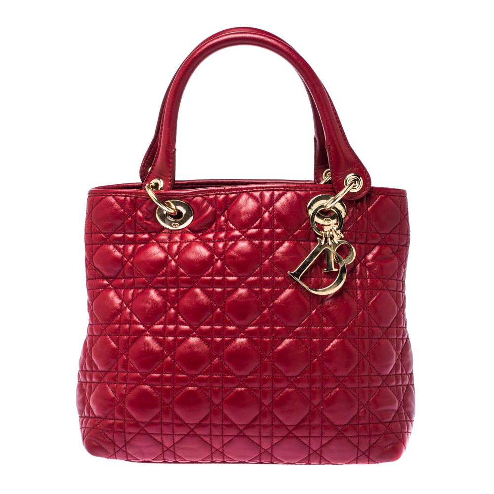 Dior Red Cannage Leather Soft Lady Dior Tote