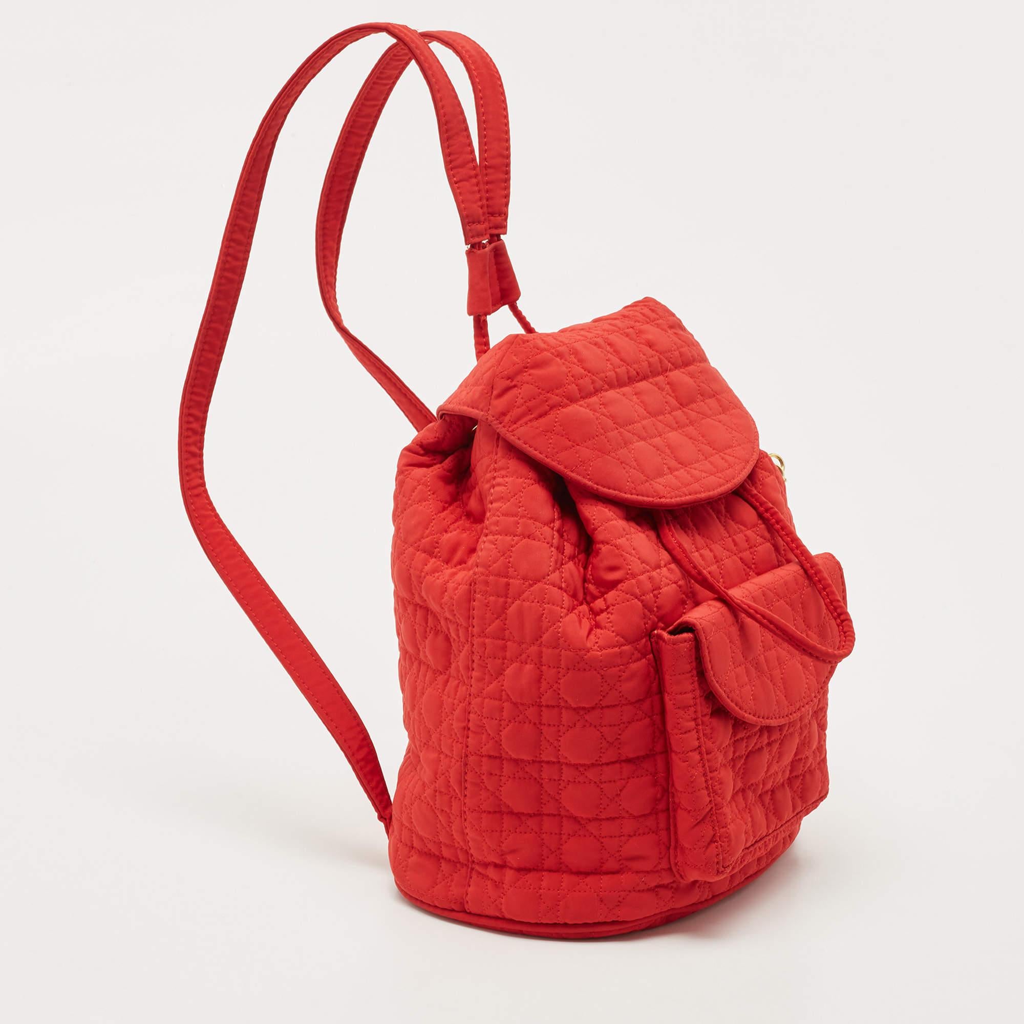 Dior Red Cannage Nylon Mini Drawstring Backpack In Good Condition In Dubai, Al Qouz 2