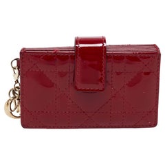 Dior Red Cannage Patent Leather Gusset Card Holder