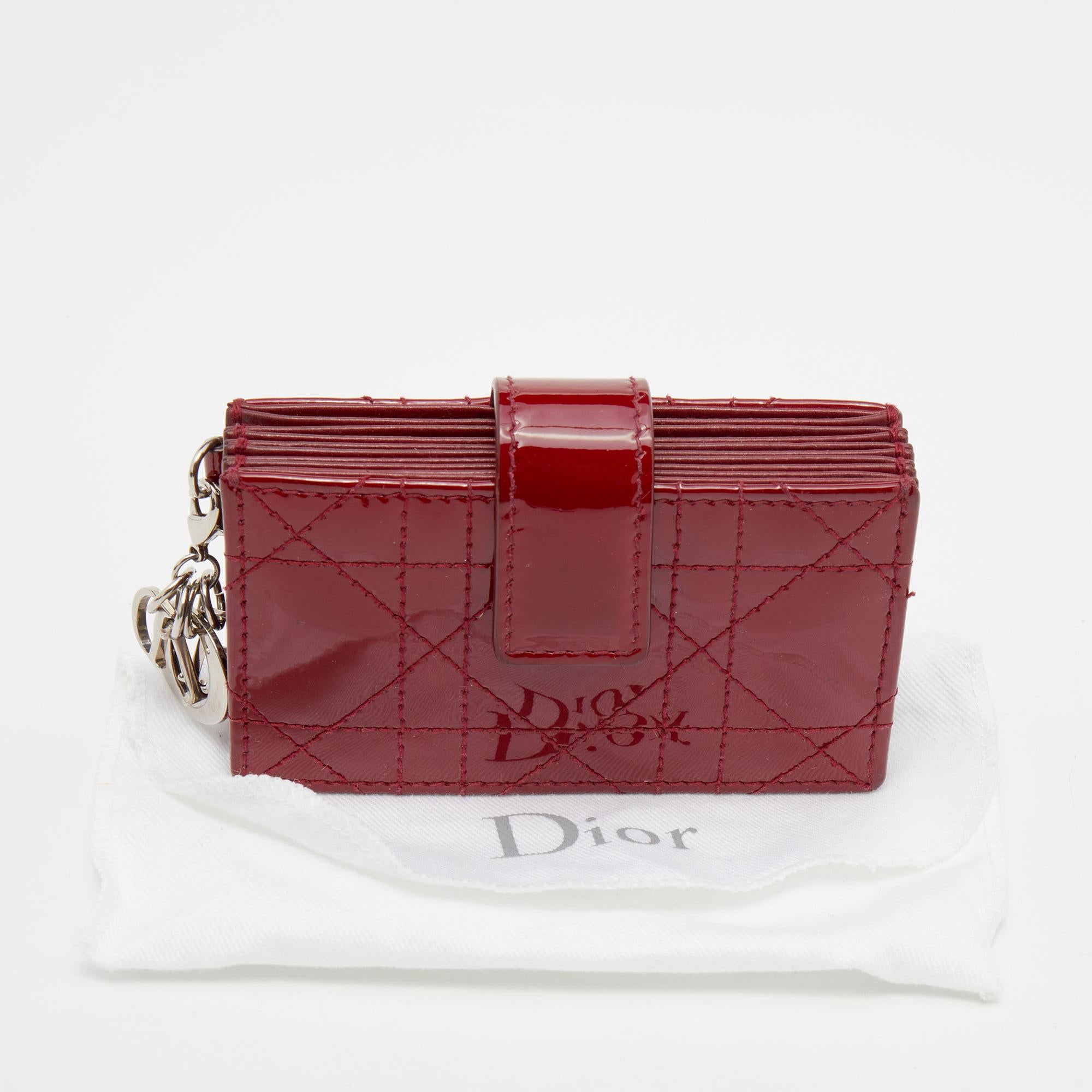 Dior Red Cannage Patent Leather Lady Dior 5 Gusset Card Holder 2