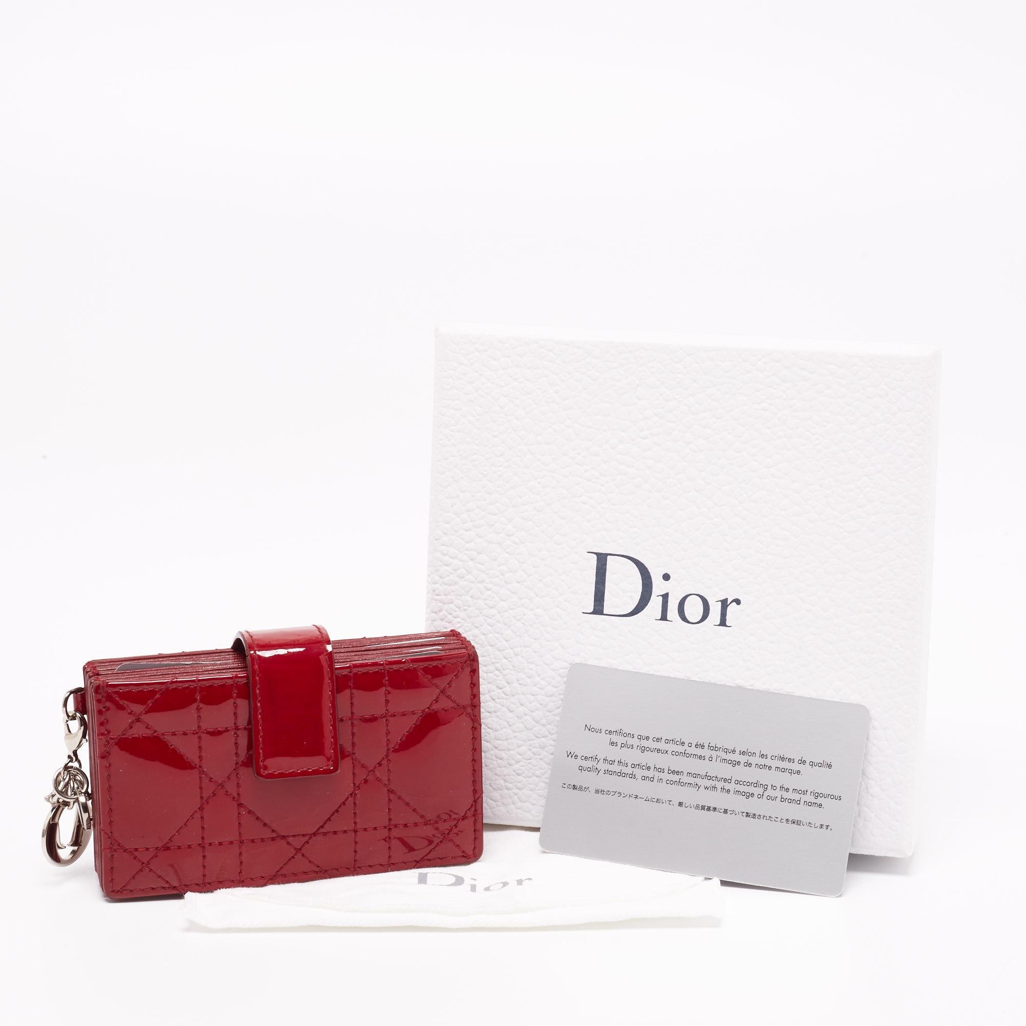 Dior Red Cannage Patent Leather Lady Dior 5 Gusset Card Holder 4