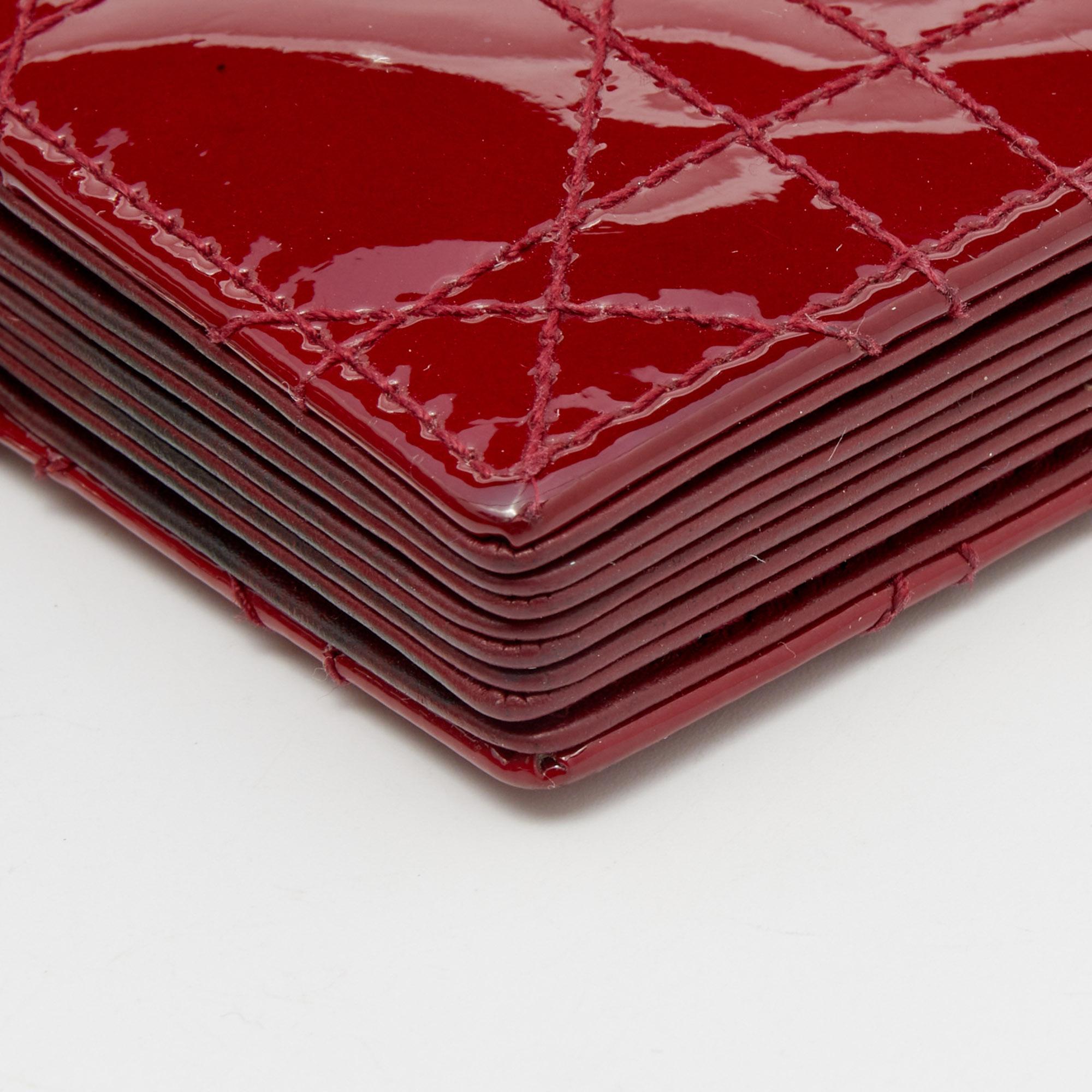 Brown Dior Red Cannage Patent Leather Lady Dior 5 Gusset Card Holder