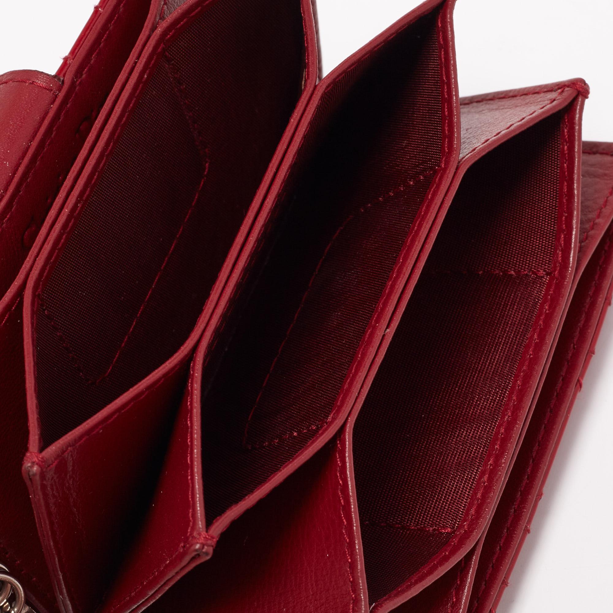 Women's Dior Red Cannage Patent Leather Lady Dior 5 Gusset Card Holder