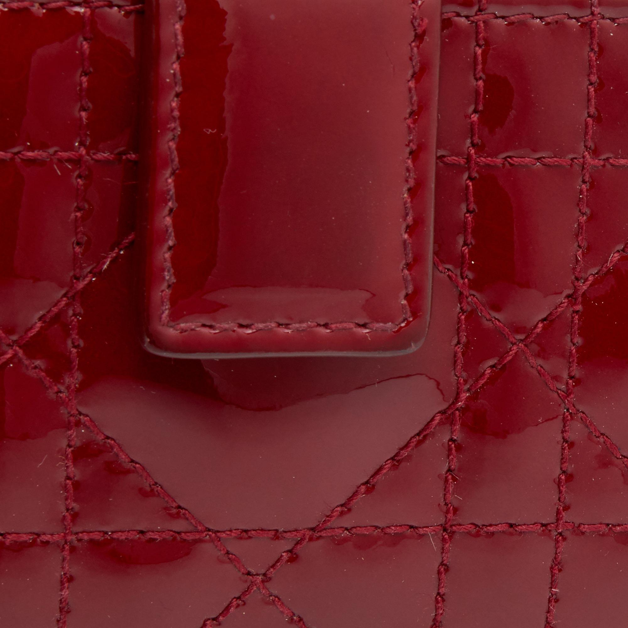 Women's Dior Red Cannage Patent Leather Lady Dior 5 Gusset Card Holder