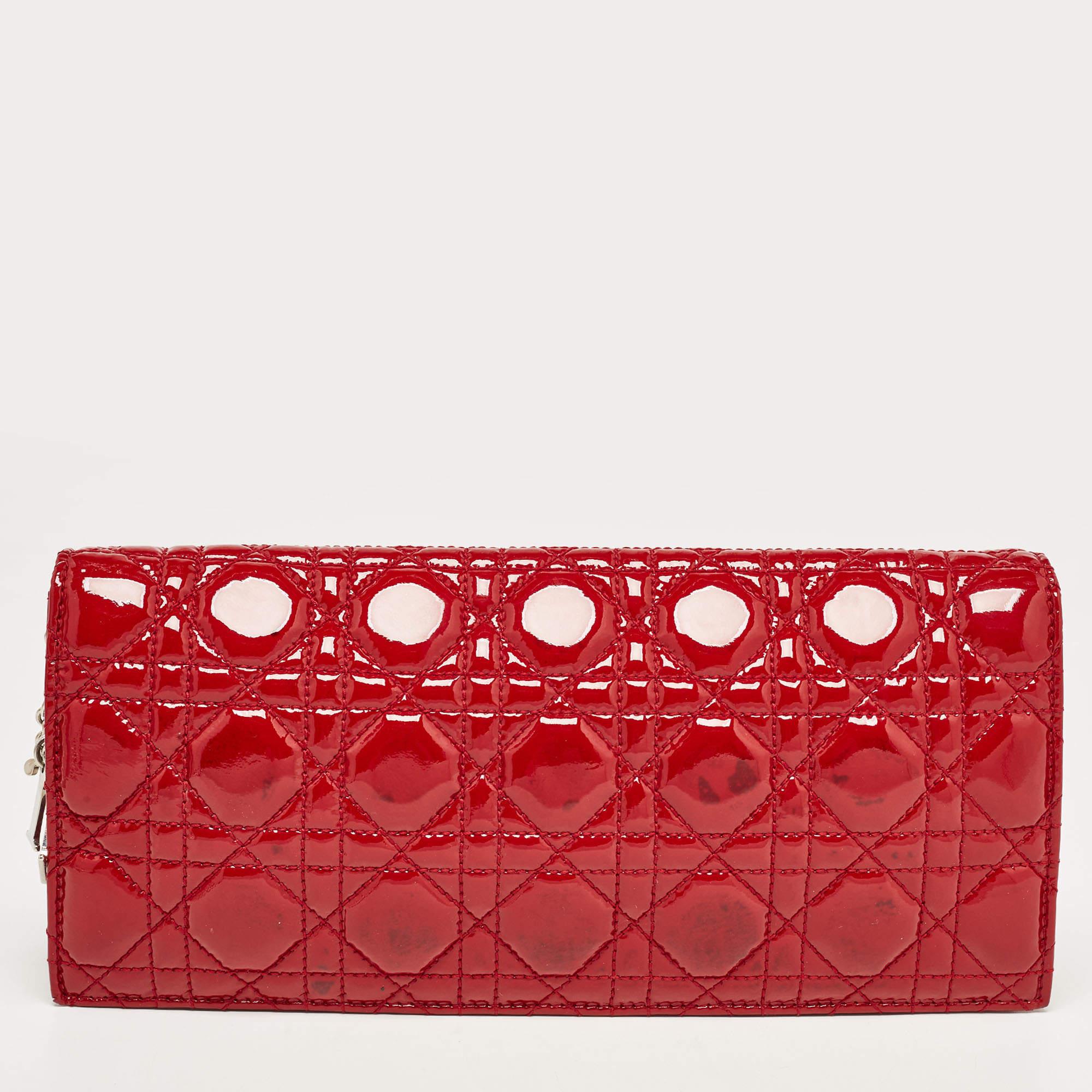 Dior Red Cannage Patent Leather Lady Dior Chain Clutch en vente 6