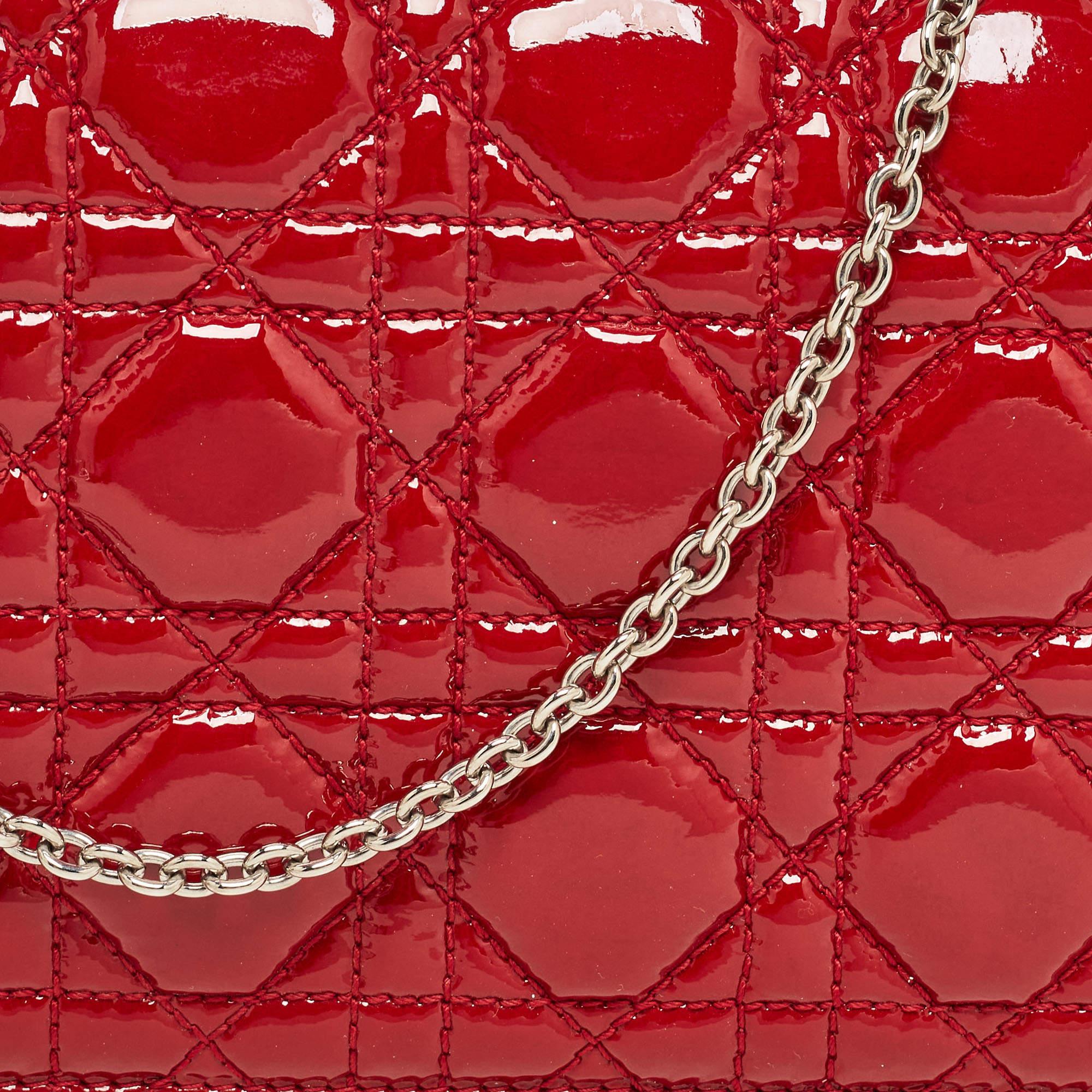 Dior Red Cannage Patent Leather Lady Dior Chain Clutch For Sale 1