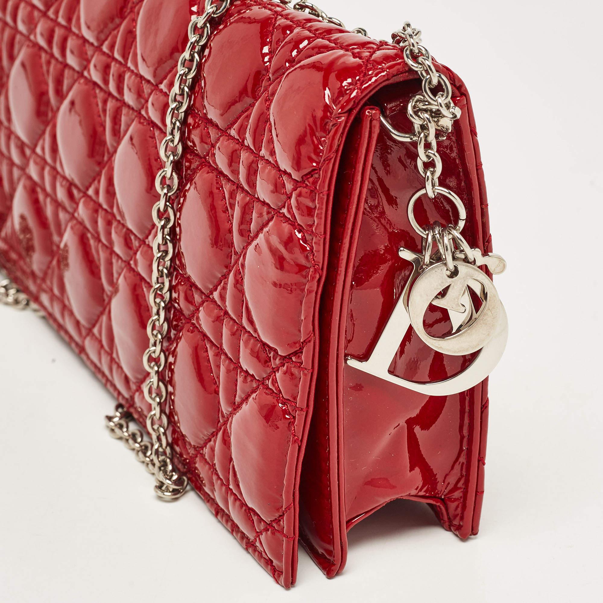 Dior Red Cannage Patent Leather Lady Dior Chain Clutch For Sale 5
