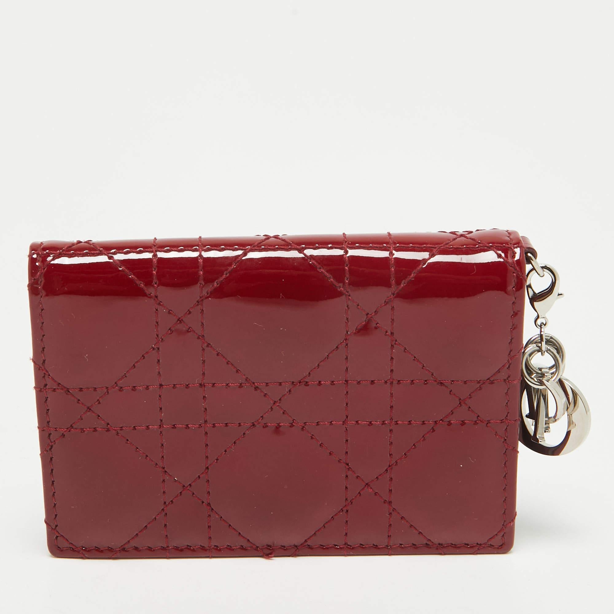 Women's Dior Red Cannage Patent Leather Lady Dior Flap Card Holder