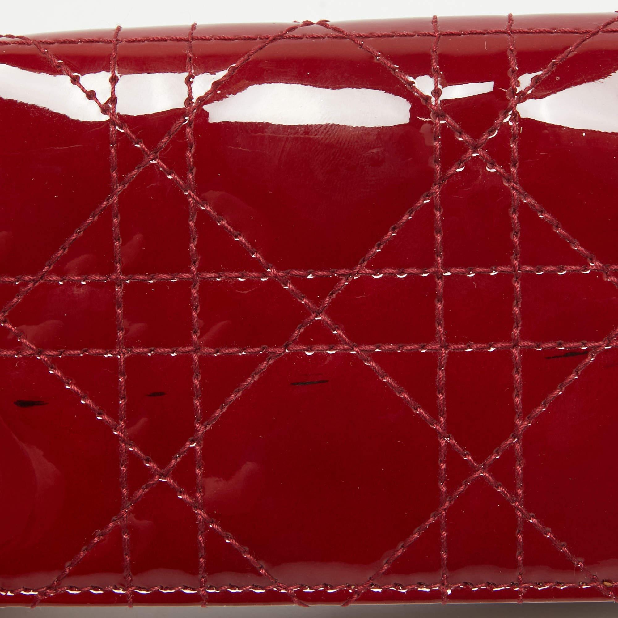 Dior Red Cannage Patent Leather Lady Dior Flap Card Holder 1