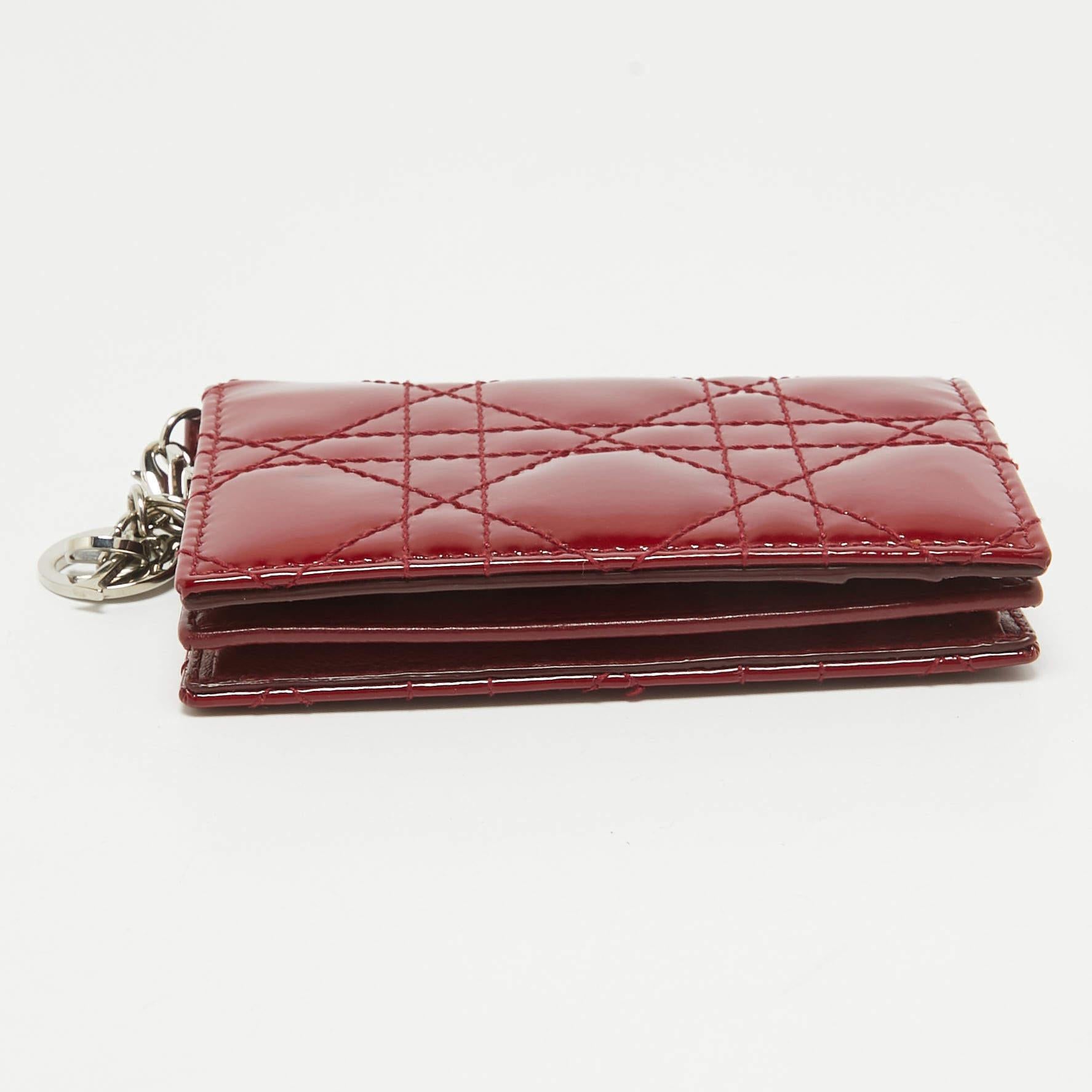 Dior Red Cannage Patent Leather Lady Dior Flap Card Holder 3
