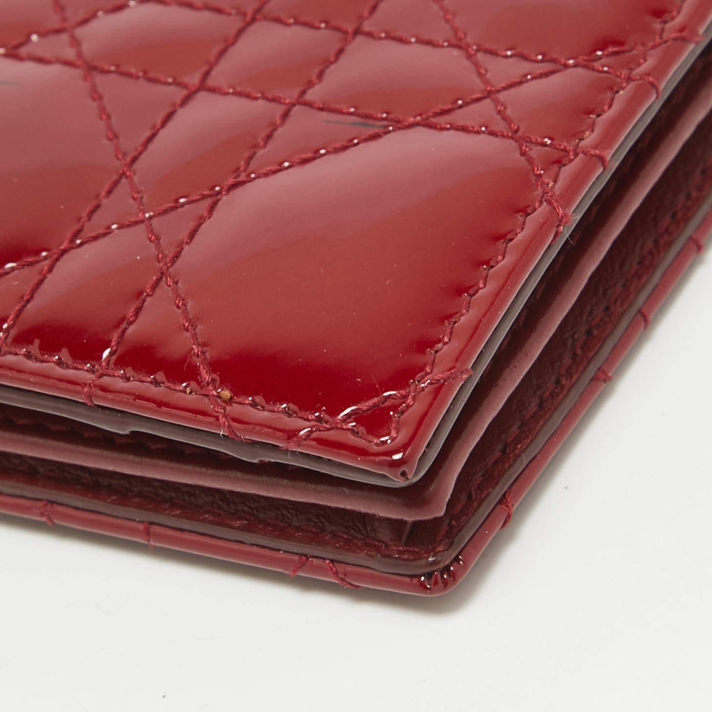 Dior Red Cannage Patent Leather Lady Dior Flap Card Holder 4