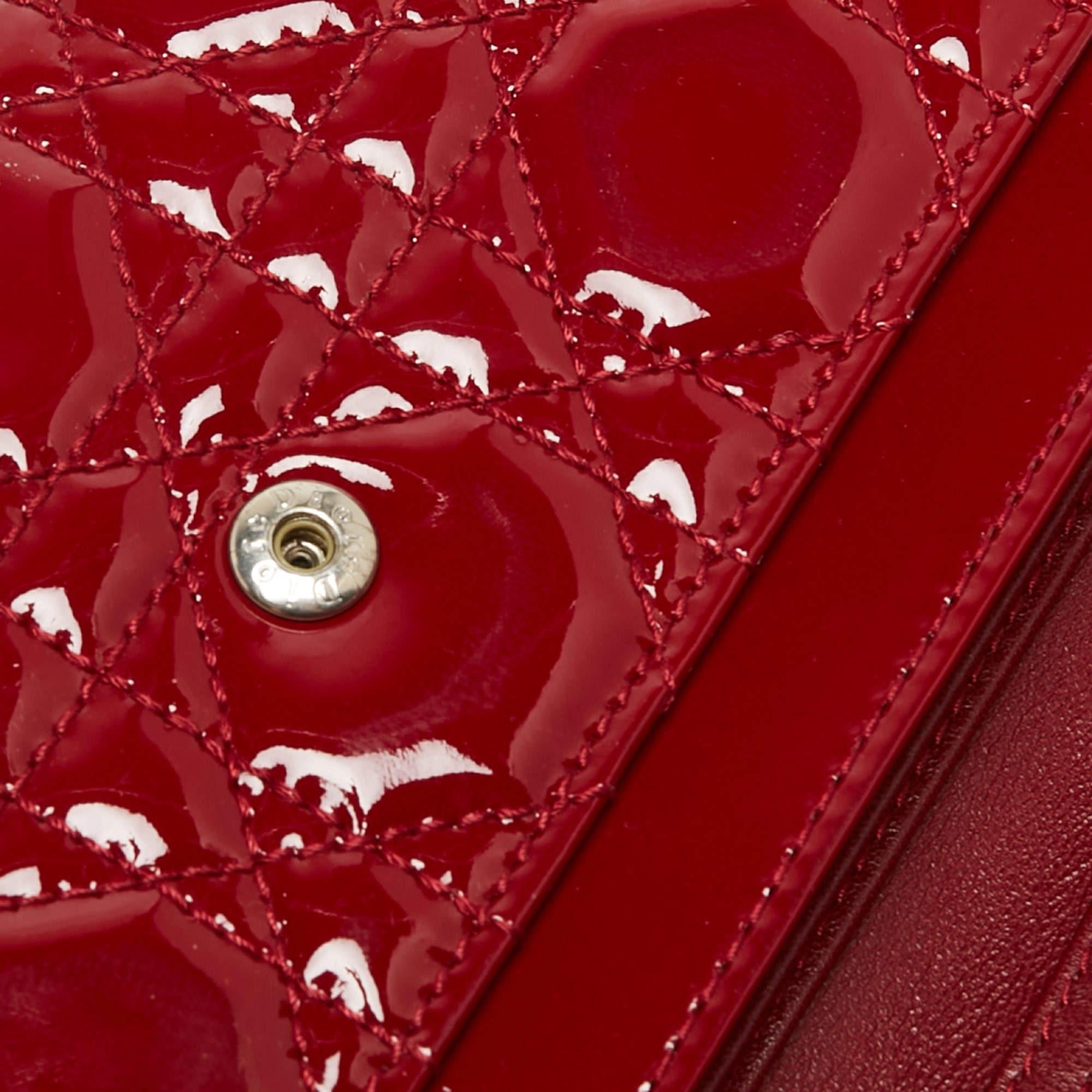 Dior Red Cannage Patent Leather Lady Dior Flap Wallet 6