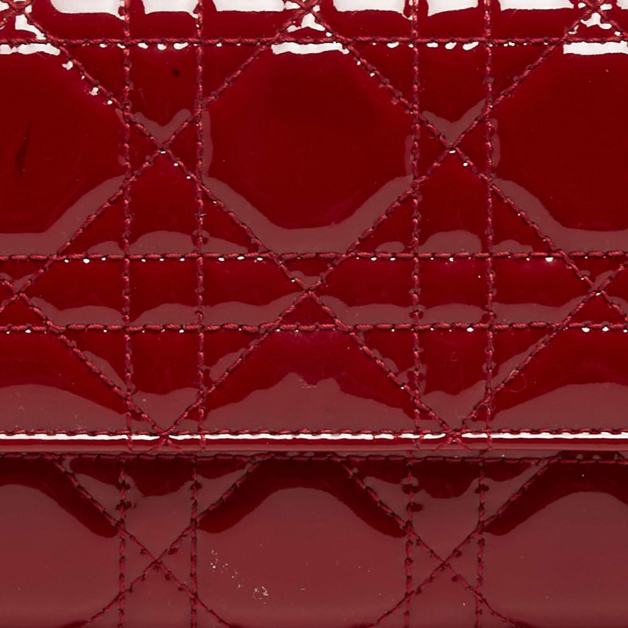 Dior Red Cannage Patent Leather Lady Dior Flap Wallet 7