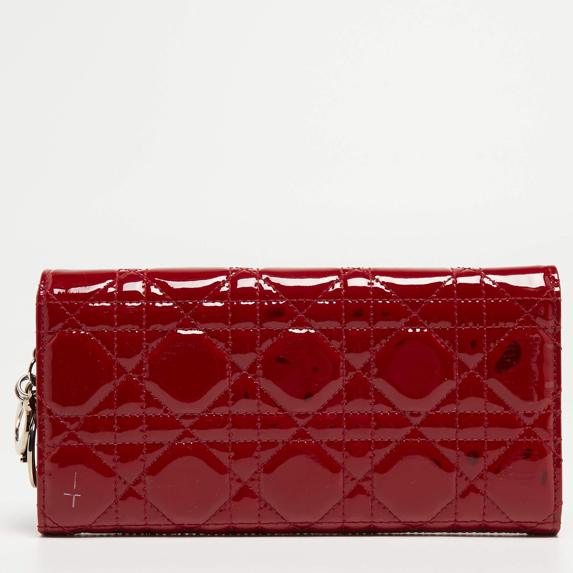 Dior Red Cannage Patent Leather Lady Dior Flap Wallet 8